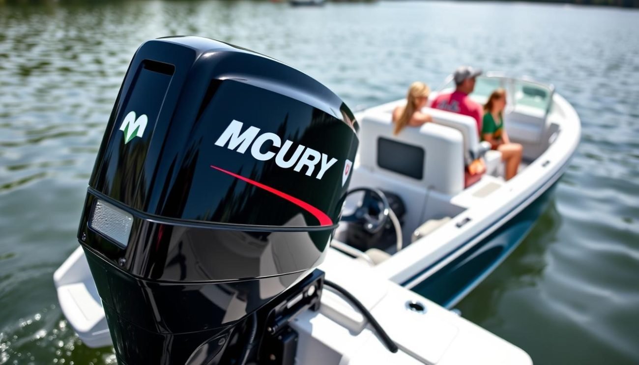 Mercury 115 FourStroke outboard motor mounted on a family boat showing its versatile performance capabilities in 2025 Mercury 115 FourStroke outboard motor mounted on a family boat showing its versatile performance capabilities in 2025