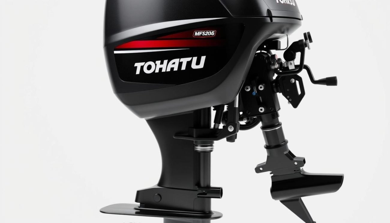 Tohatsu MFS20E portable outboard motor showing its compact and lightweight design in 2025 Tohatsu MFS20E portable outboard motor showing its compact and lightweight design in 2025