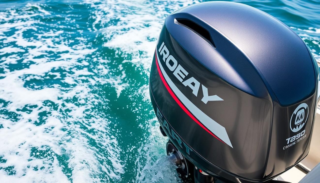 Well-maintained outboard motor running smoothly on a boat Well-maintained outboard motor running smoothly on a boat
