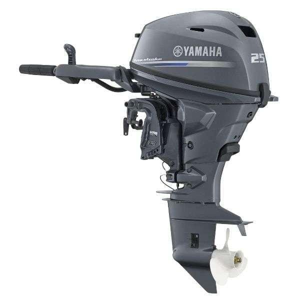 2005 Yamaha 25 HP 2 Cylinder 4 Stroke 15" Tiller Outboard Motor - Image 1